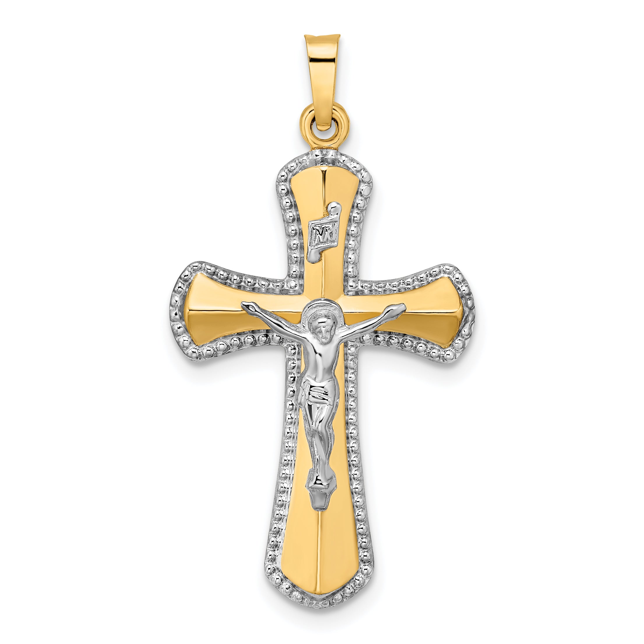 14k Two-tone and White Rhodium Hollow INRI Crucifix Pendant Main image