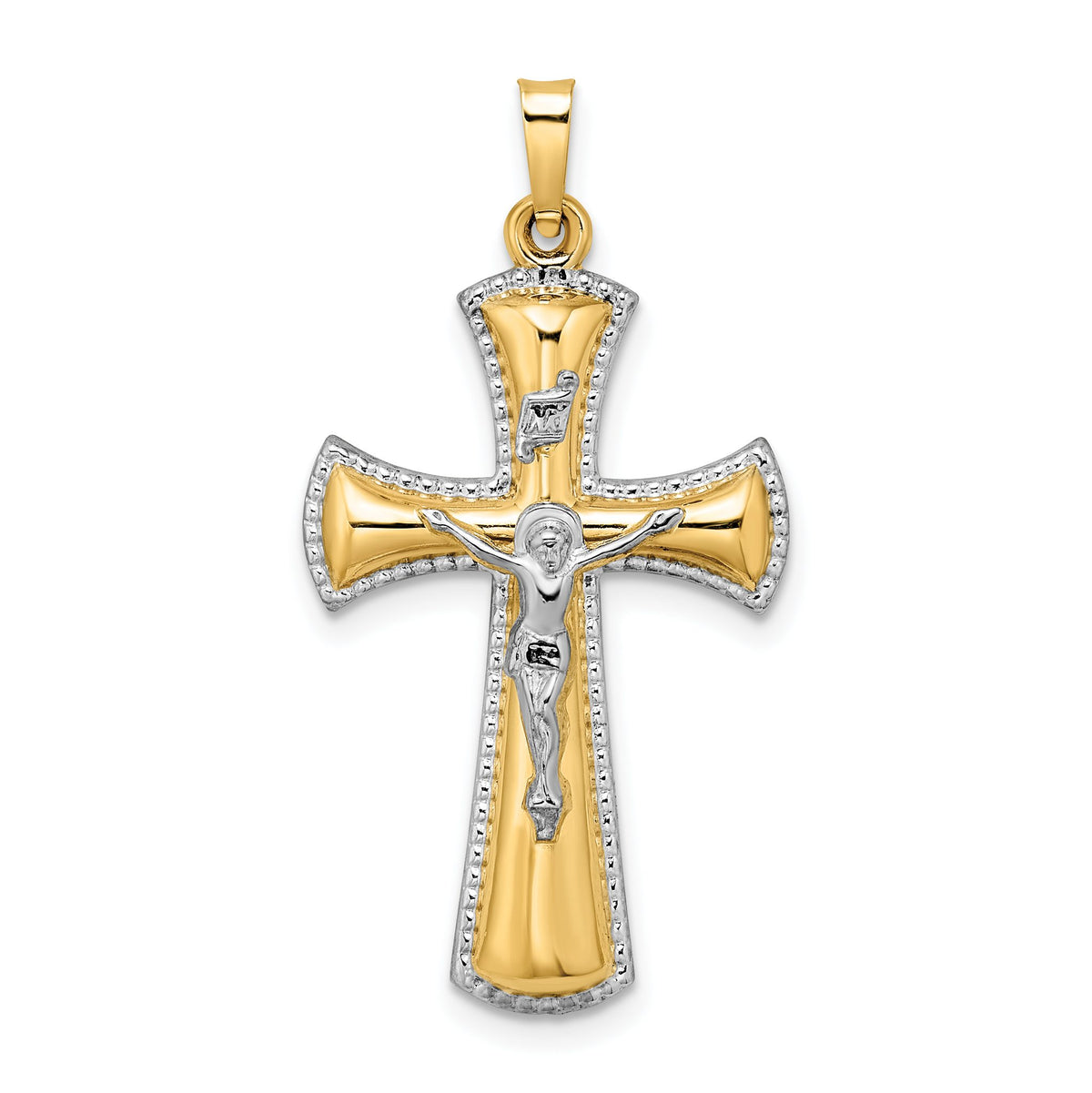 Flared Arms INRI Crucifix Pendant in 14K Two-Tone Gold, 36mm - Sophia Jewelers Main image