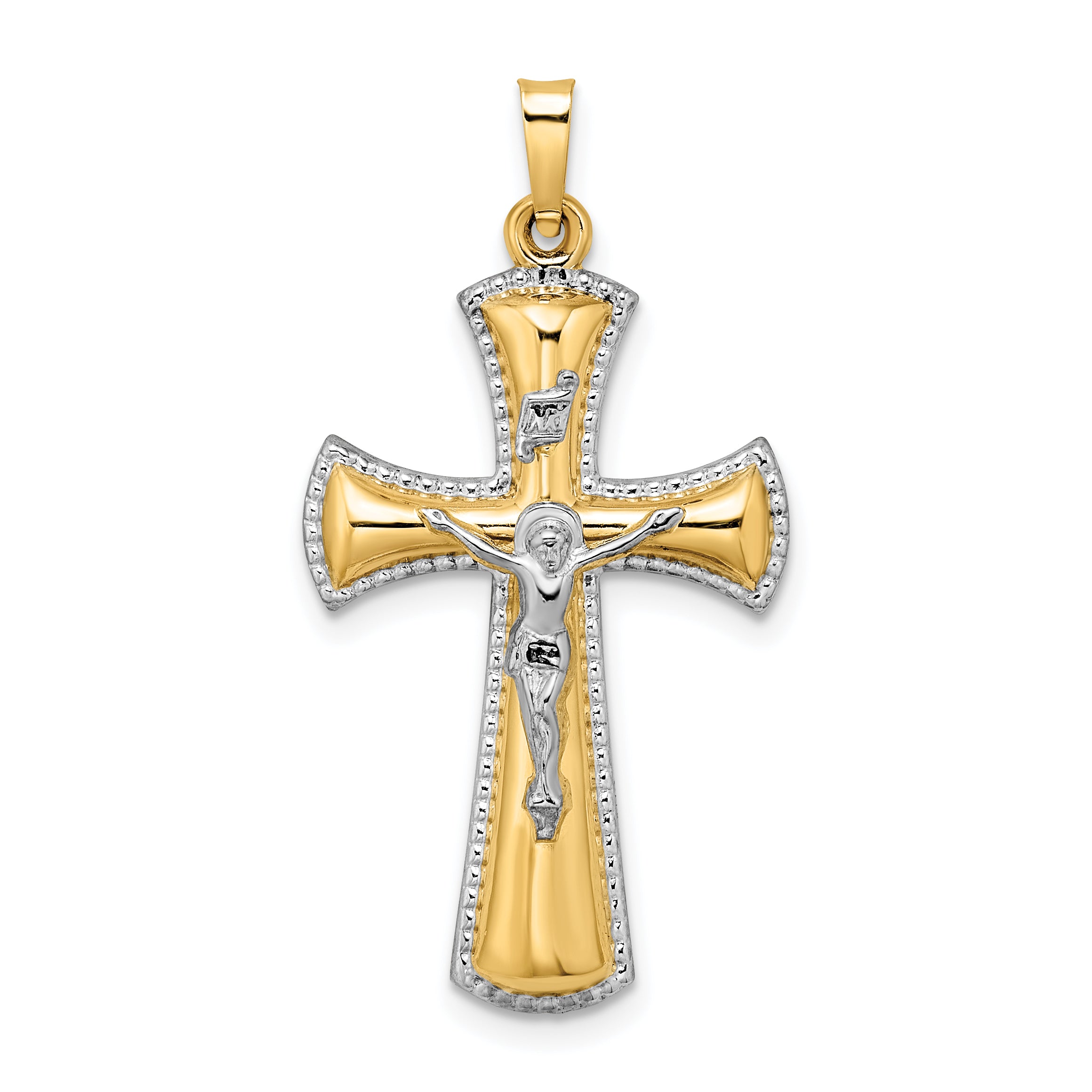 14k Two-tone and White Rhodium Hollow INRI Crucifix Pendant Main image