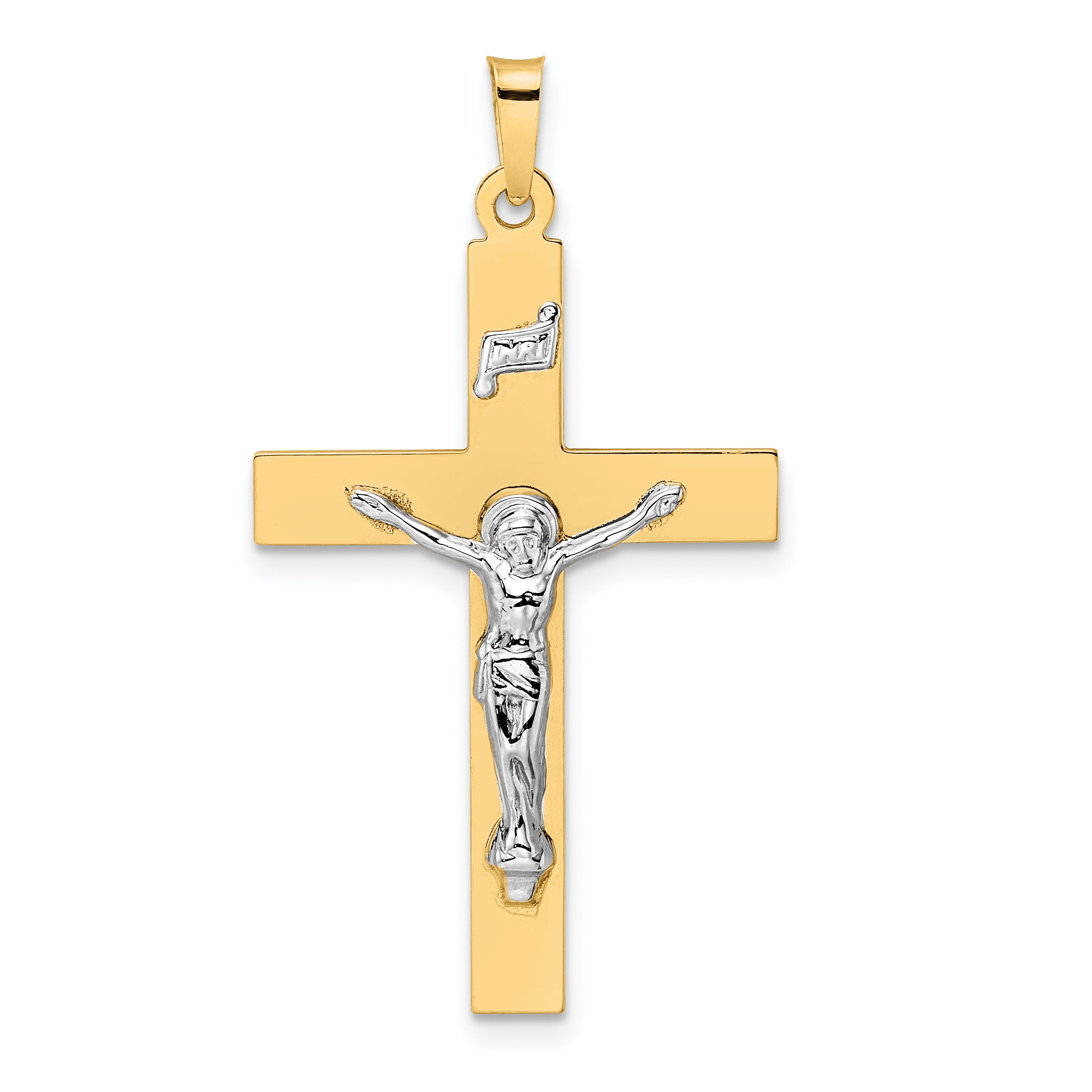 14k Two-tone Polished Solid INRI Crucifix Pendant Main image