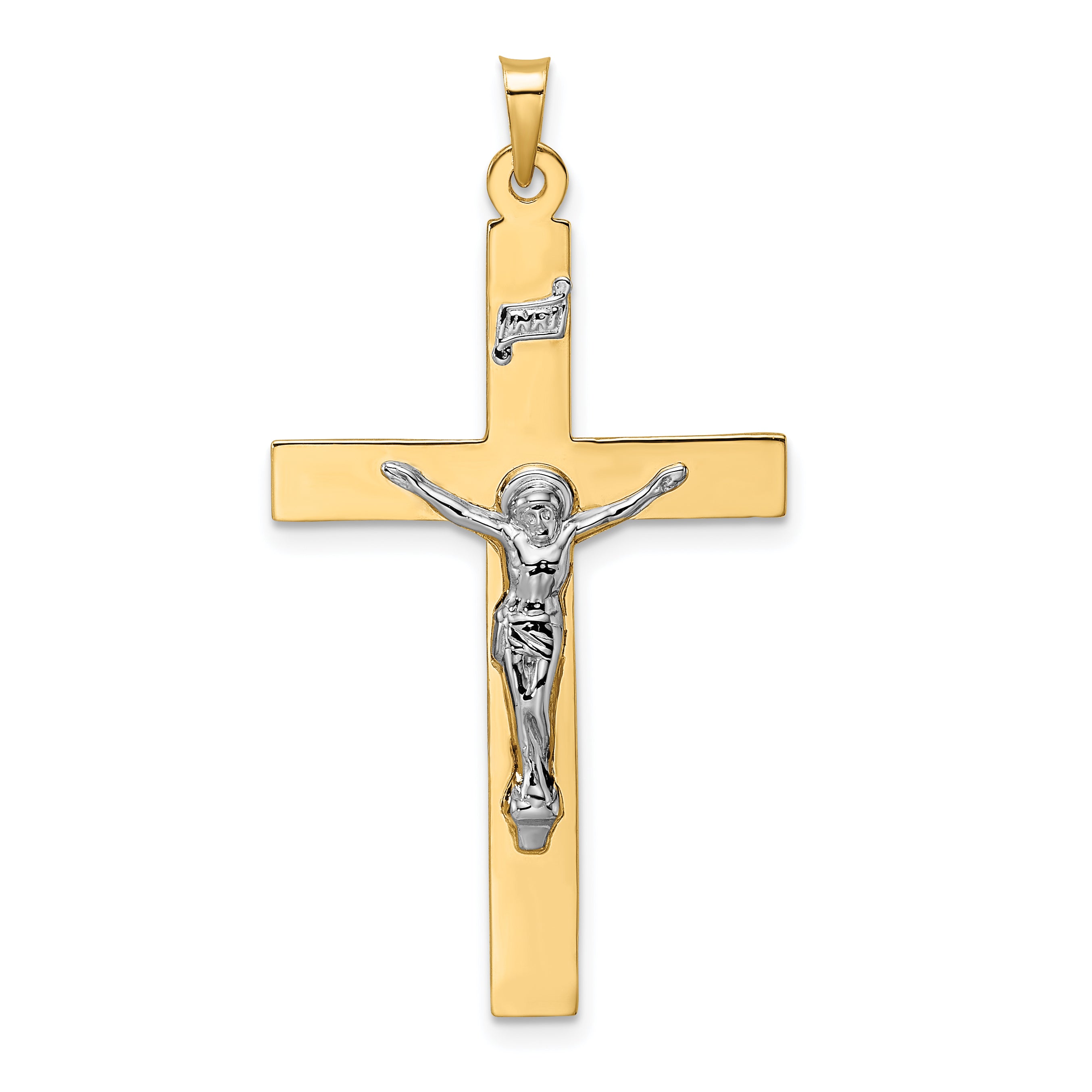 14k Two-tone Polished Solid INRI Crucifix Pendant Main image