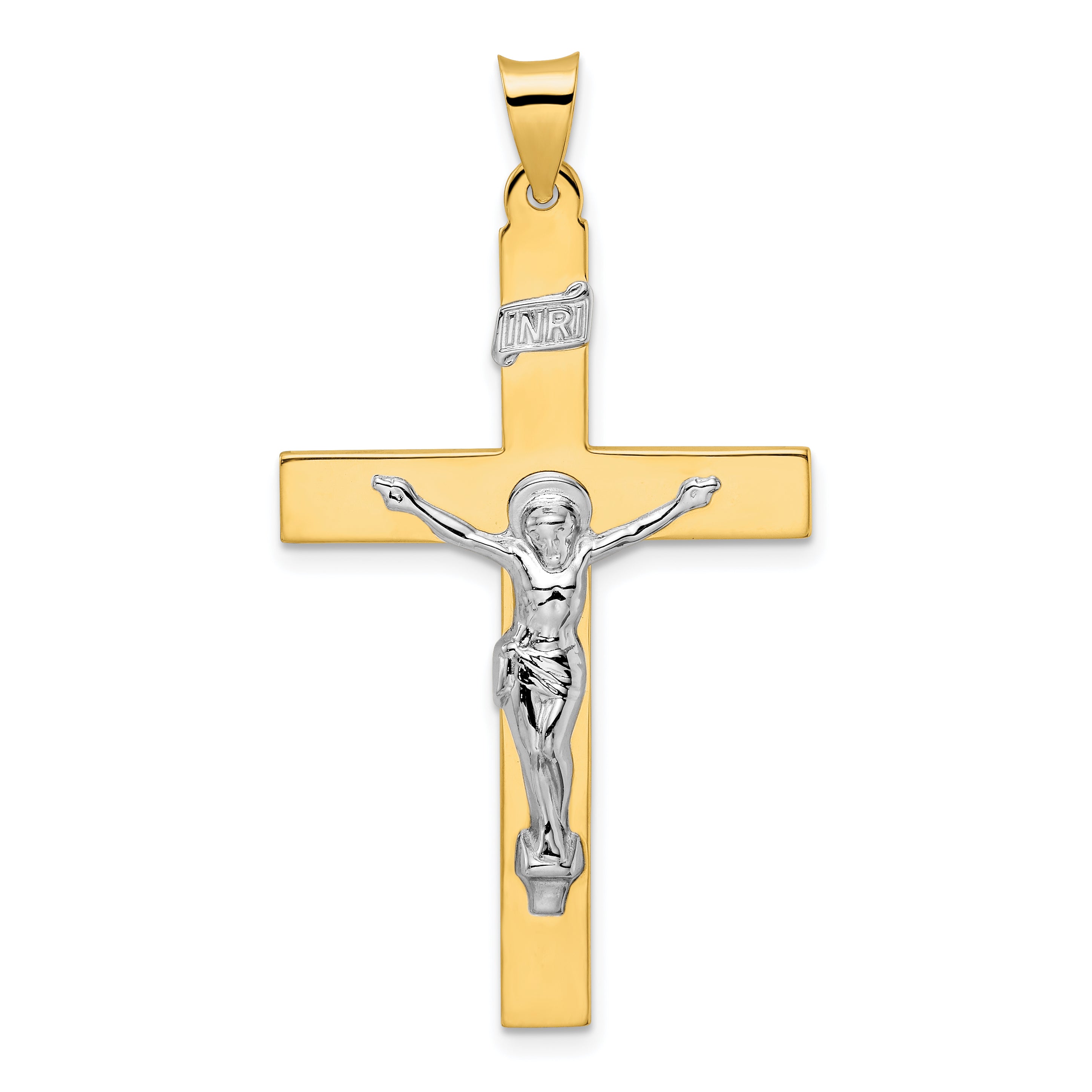 14k Two-tone Polished Solid INRI Crucifix Pendant Main image