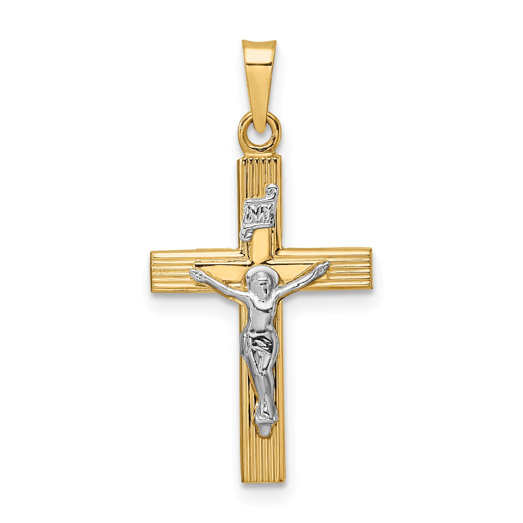 14k Two-tone Polished Solid INRI Crucifix Pendant Main image