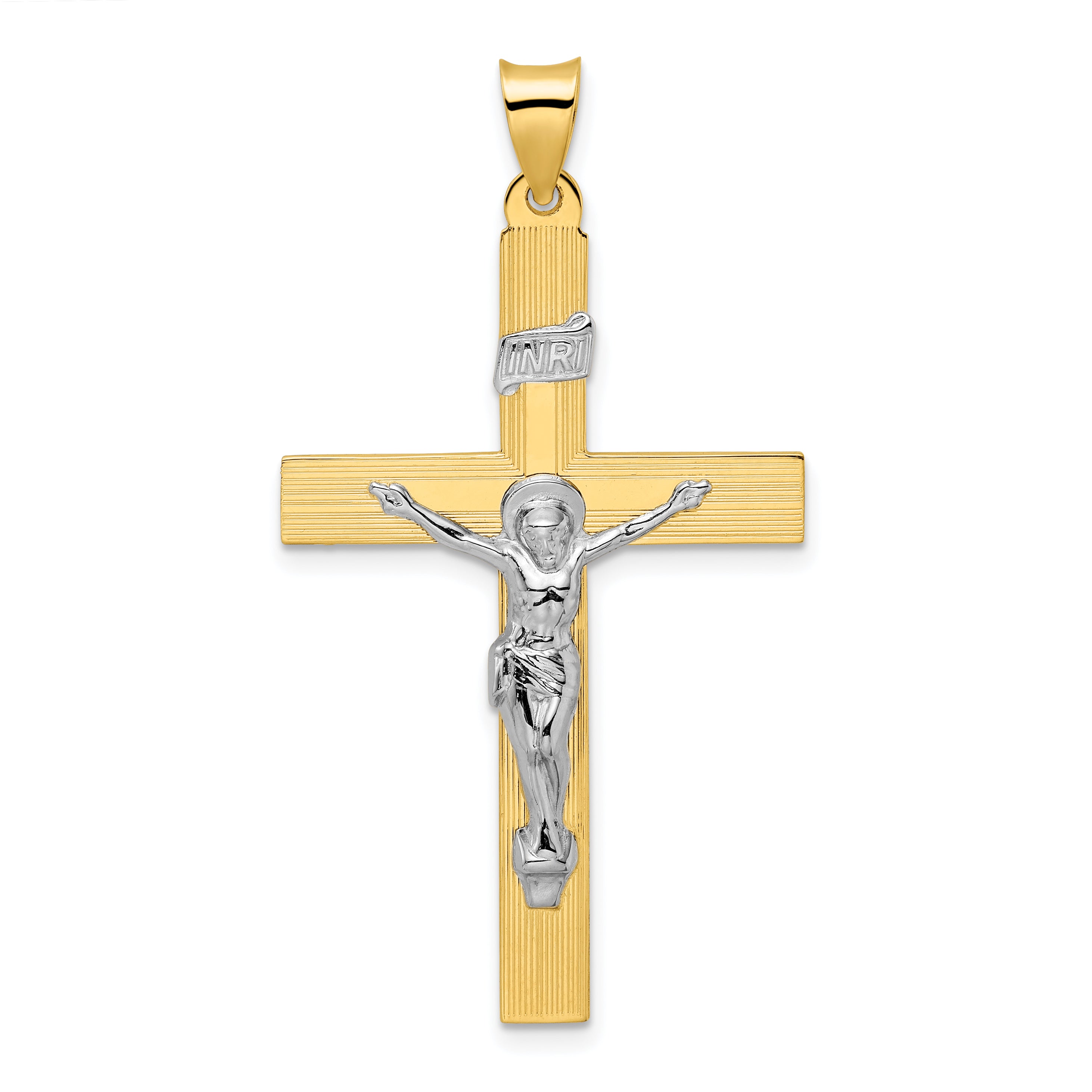 14k Two-tone Polished Solid INRI Curcifix Cross Pendant Main image