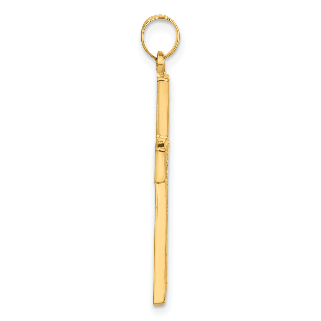 14k Polished and Textured Floral Cross Pendant