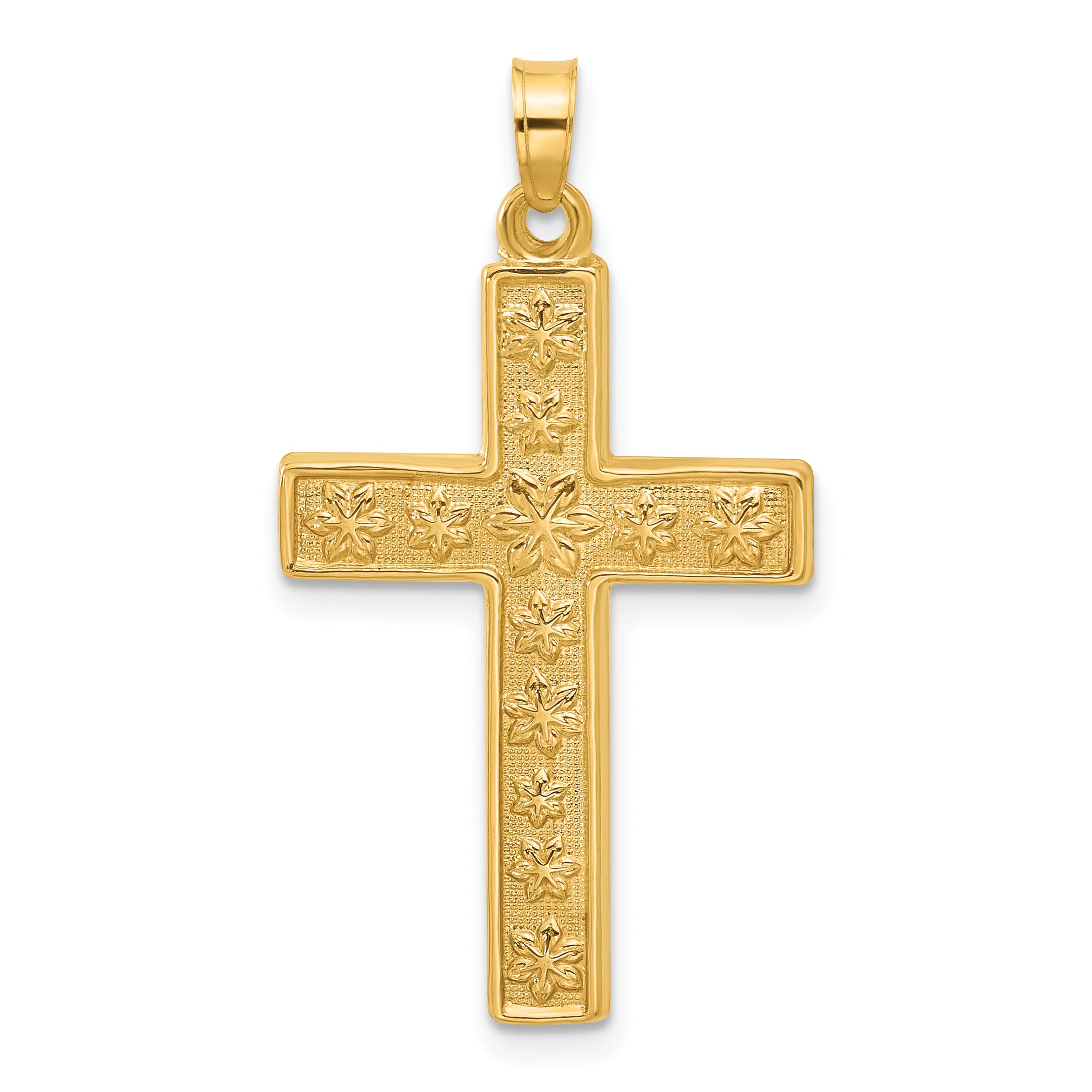 14k Polished and Textured Floral Cross Pendant Main image