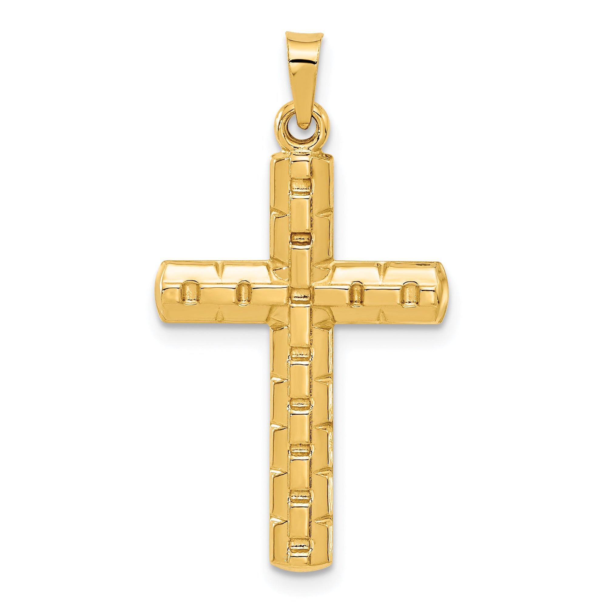 14k Polished and Textured Hollow Latin Cross Pendant Main image