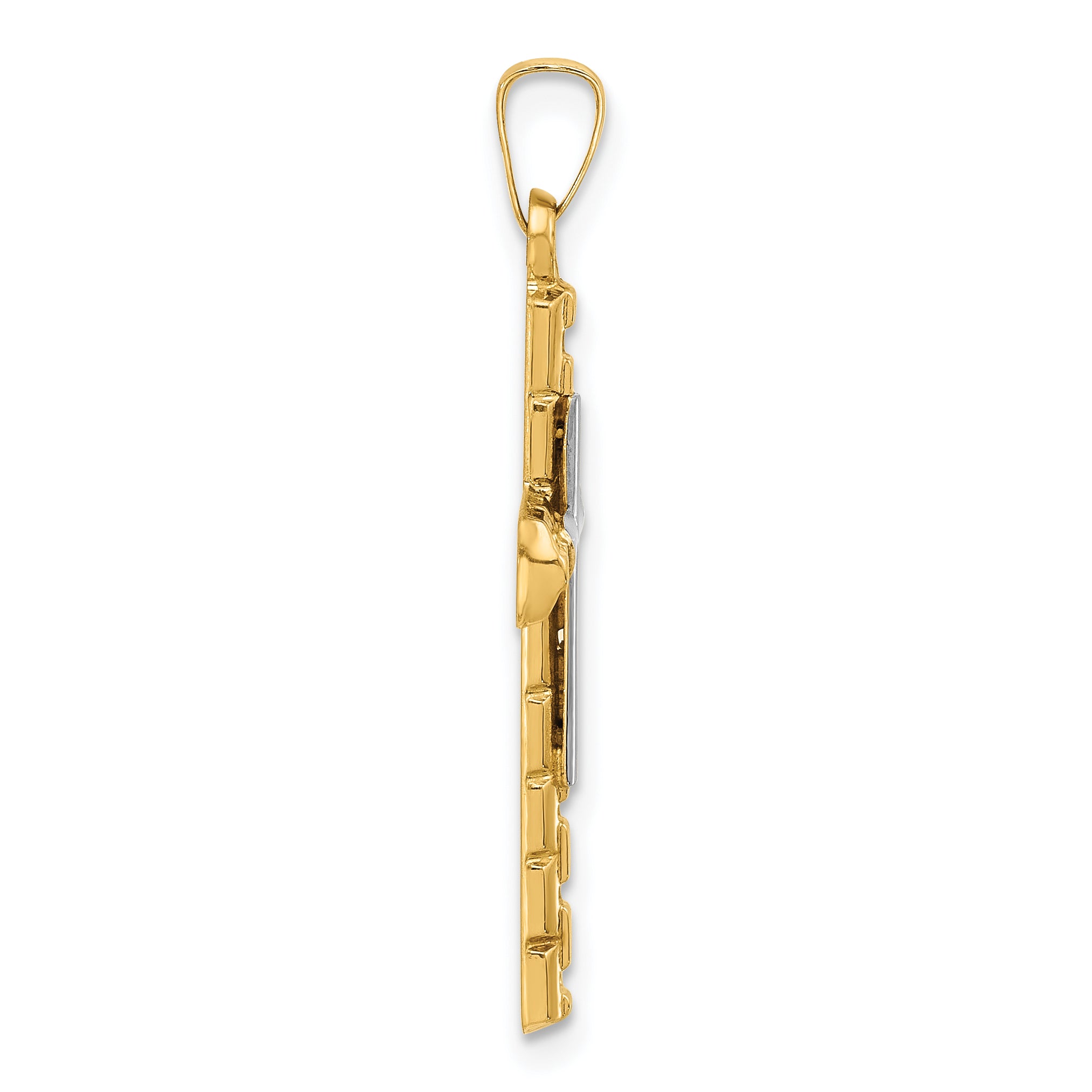 14k Two-Tone Textured and Polished Hollow Latin Cross Pendant Secondary image