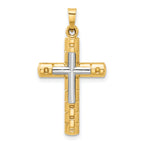 14k Two-Tone Textured and Polished Hollow Latin Cross Pendant