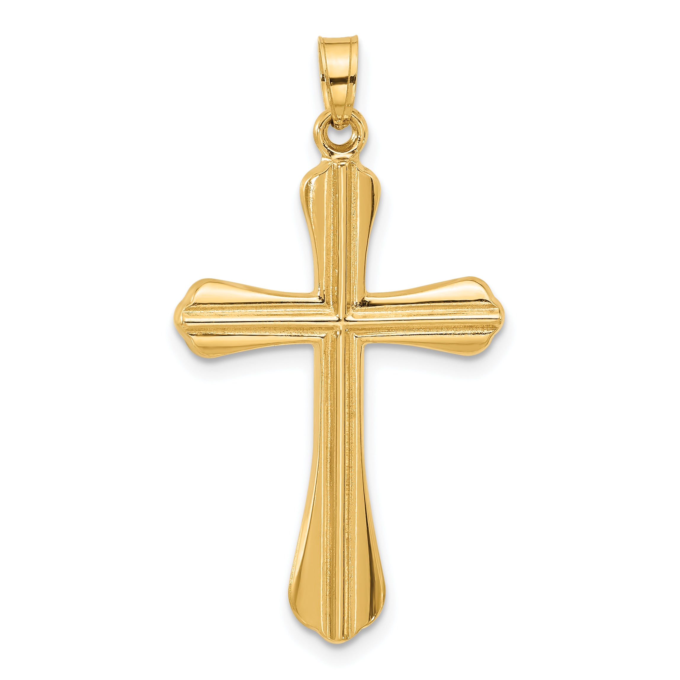 14k Polished and Grooved Hollow Cross Pendant Main image