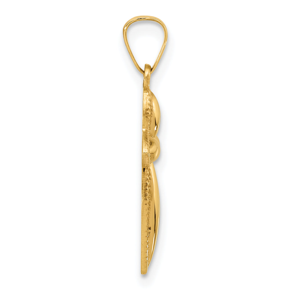 14k Polished and Beaded Hollow Edge Passion Cross Pendant