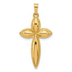 14k Polished and Beaded Hollow Edge Passion Cross Pendant