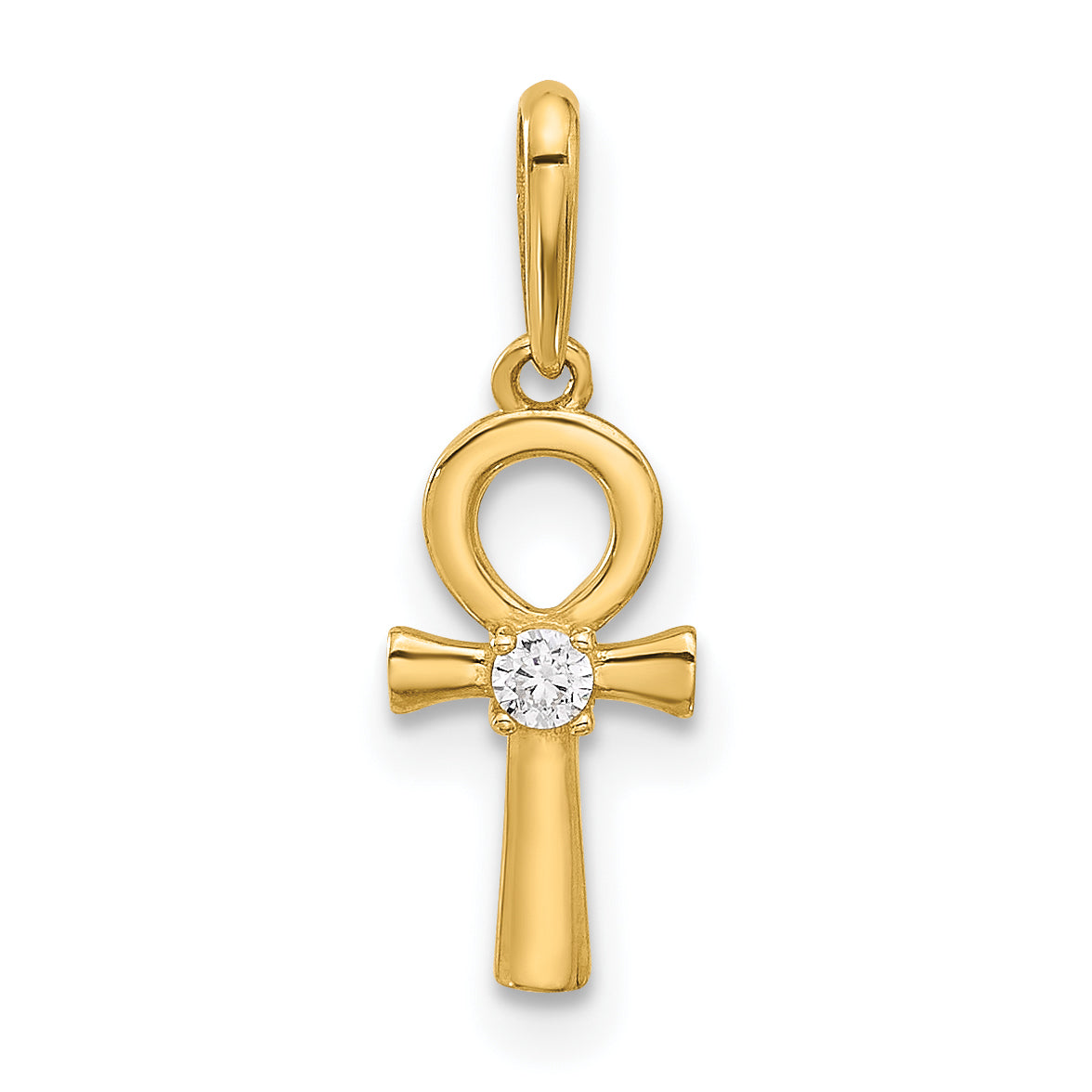 14k Polished CZ Ankh Cross Pendant Main image