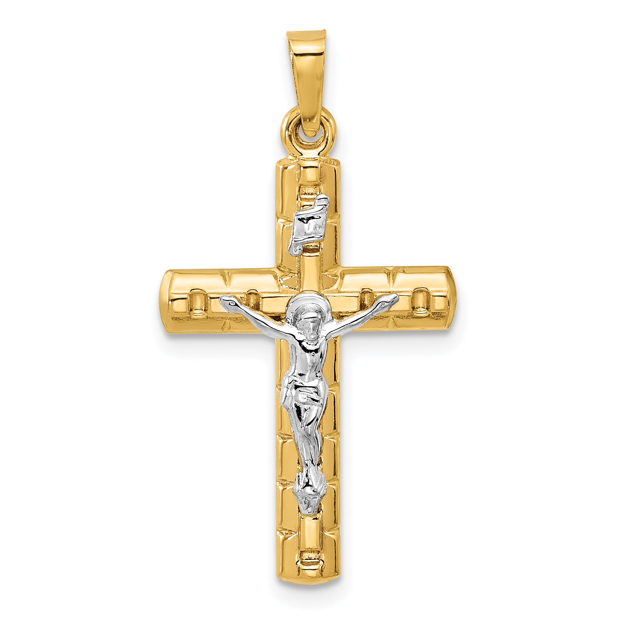 14k Two-Tone Hollow Crucifix Pendent Main image