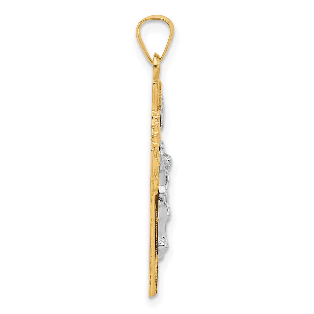 14k Two-Tone Hollow INRI Crucifix Pendent