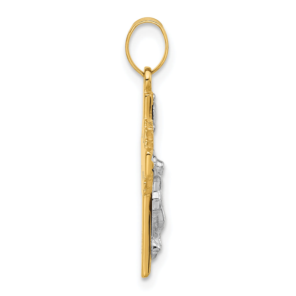 14k Two-Tone Hollow INRI Crucifix Pendent