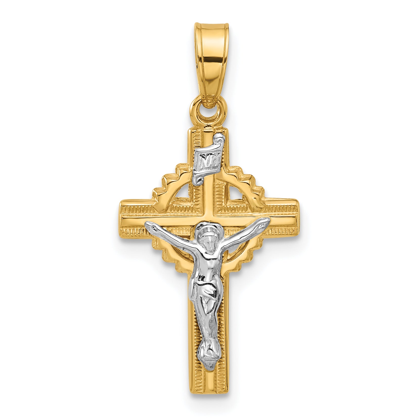 14k Two-Tone Hollow INRI Crucifix Pendent Main image