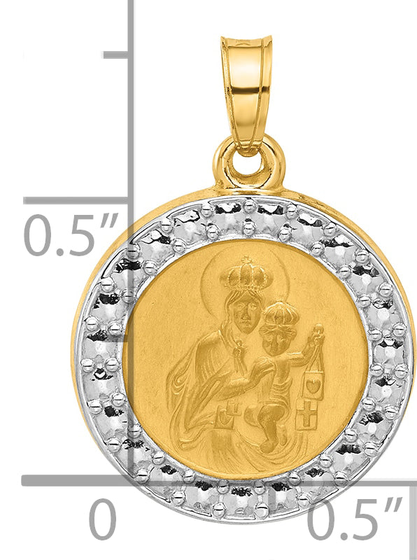 14K and White Rhodium Hollow Our Lady of Mt Carmel Medal