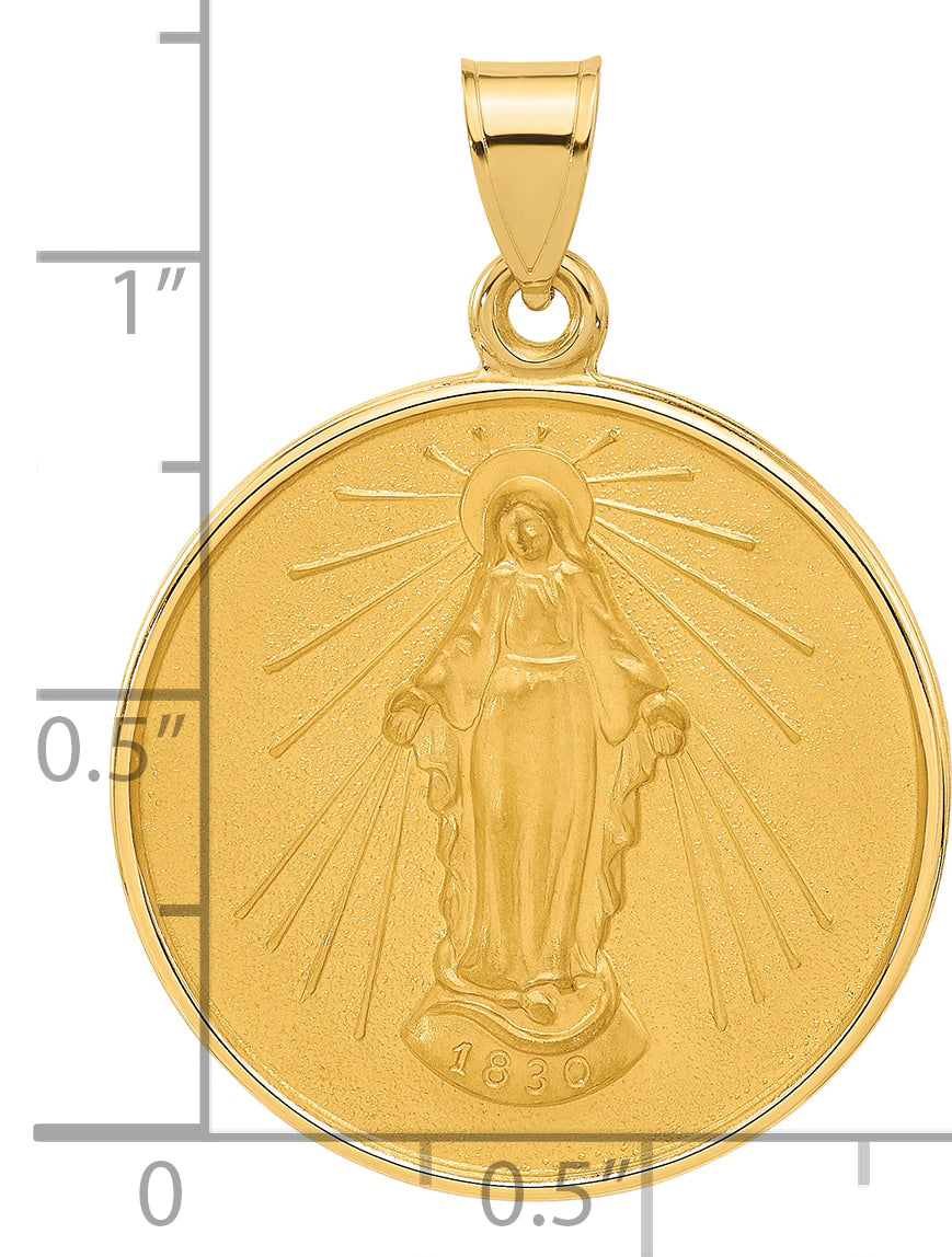 14k Polished and Satin Solid Miraculous Mary Plain Back Medal