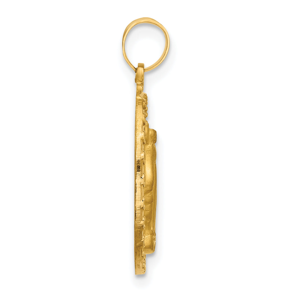 14k Satin and Polished Miraculous Medal Solid Oval Pendant