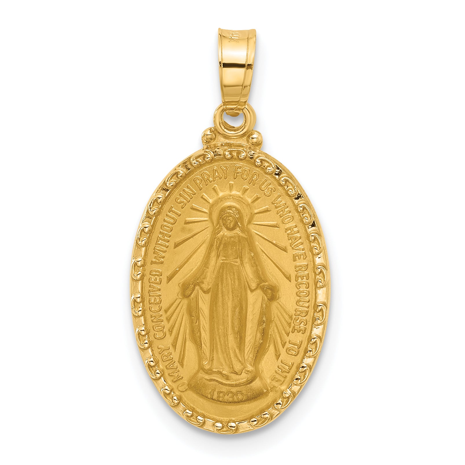 14k Satin and Polished Miraculous Medal Solid Oval Pendant Main image