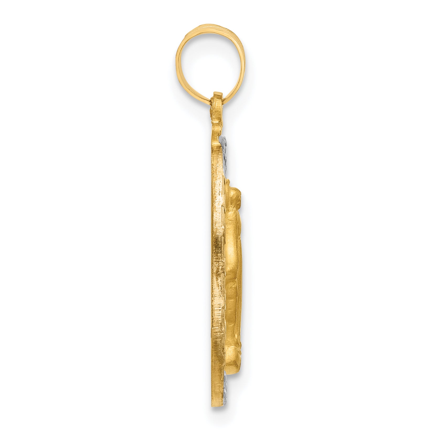 14K with Rhodium Satin and Polished Miraculous Medal Solid Oval Pendant Secondary image