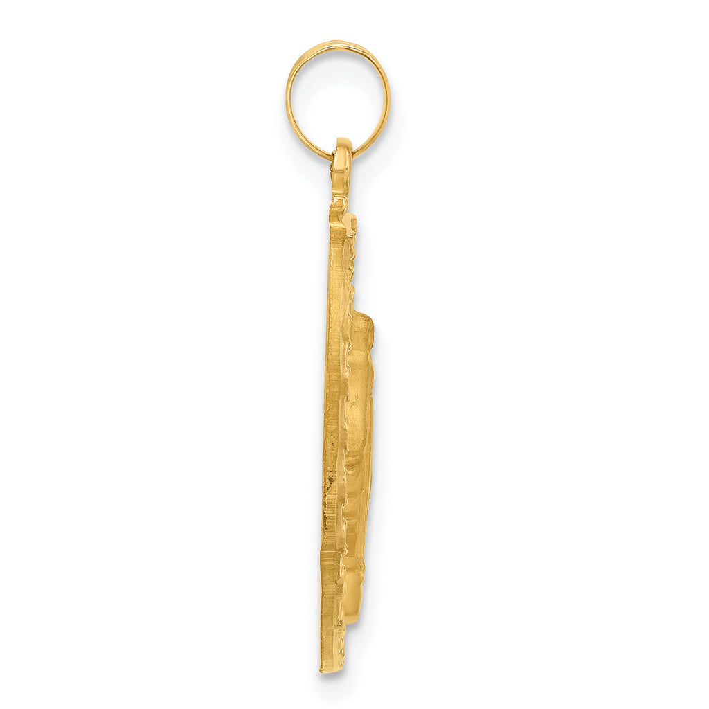 14k Satin and Polished Miraculous Medal Oval Solid Pendant