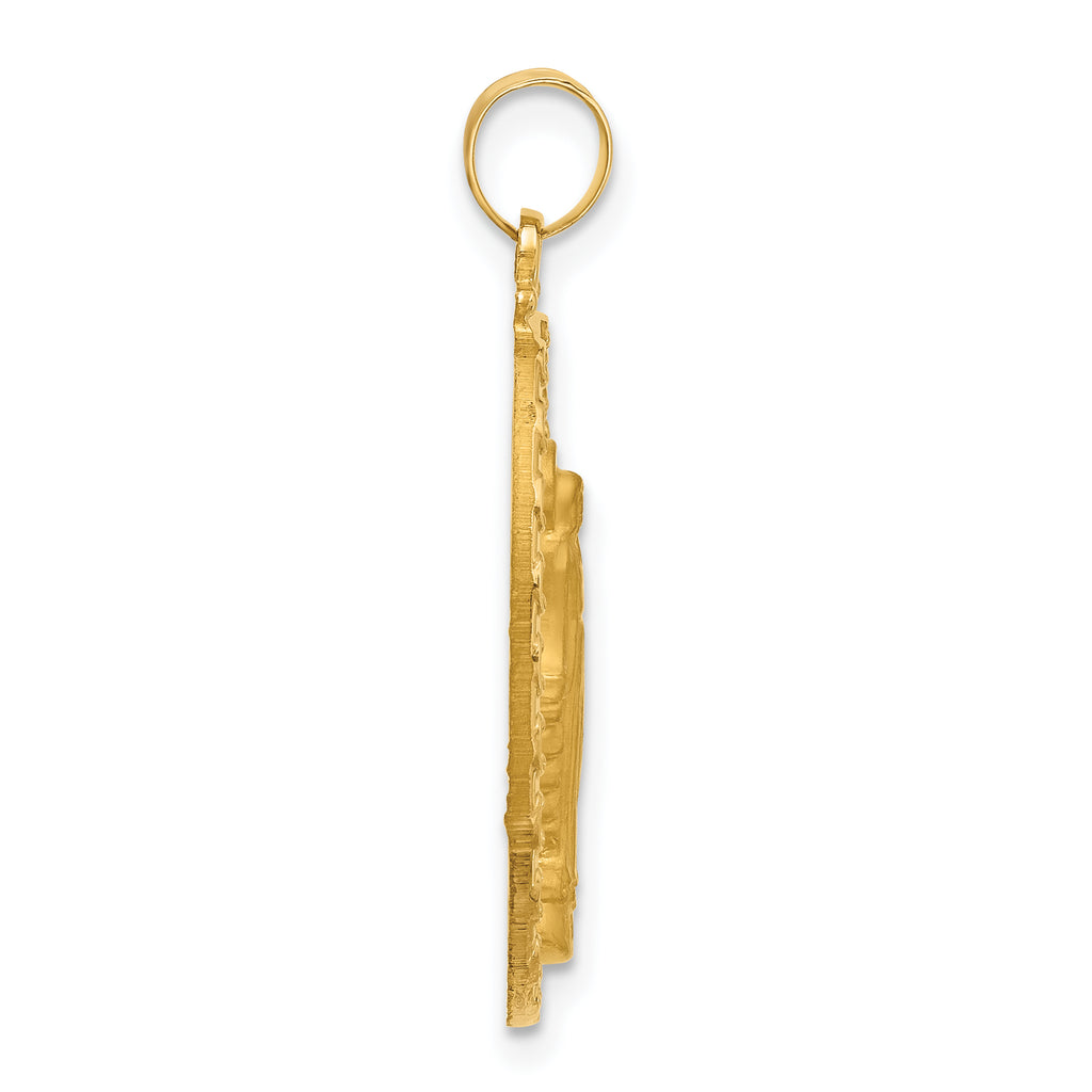 14k Satin and Polished Miraculous Medal Solid Oval Pendant