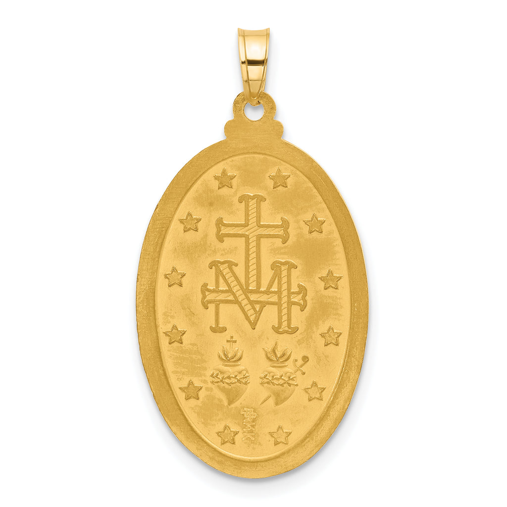 14k Satin and Polished Miraculous Medal Solid Oval Pendant