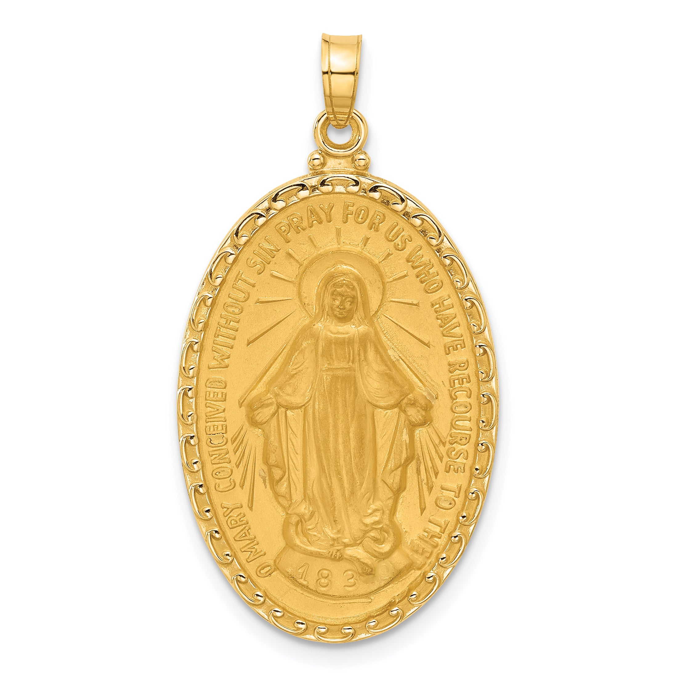 14k Satin and Polished Miraculous Medal Solid Oval Pendant Main image