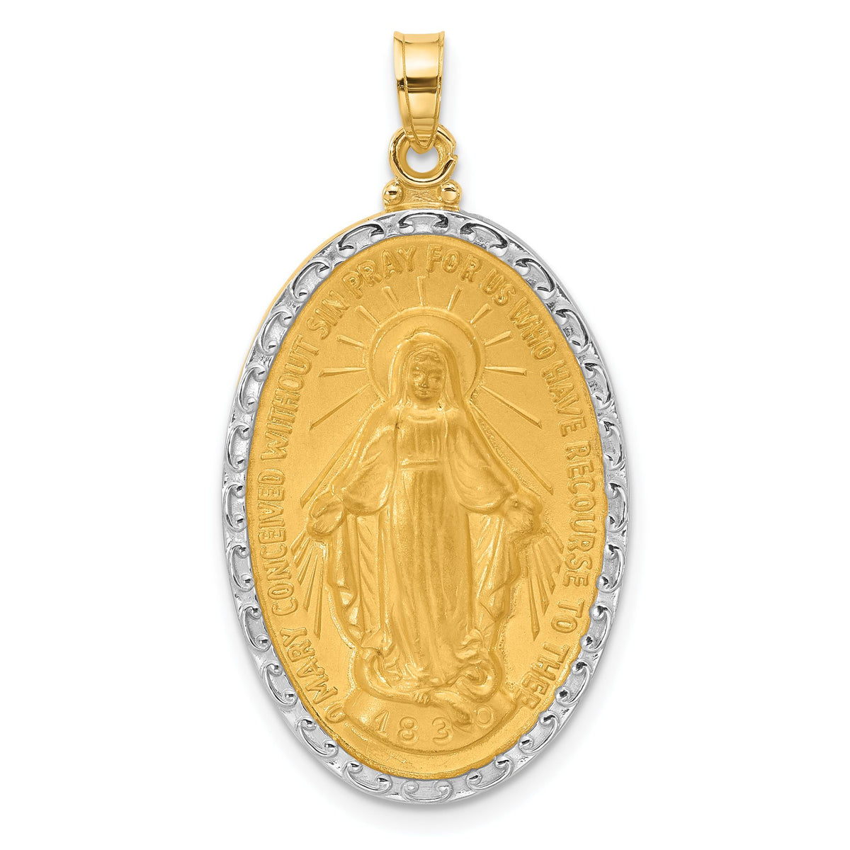 Miraculous Medal Oval Pendant in 14K Two-Tone Gold, 36mm - Sophia Jewelers Main image