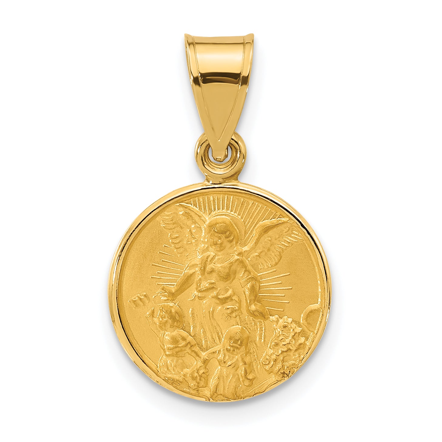 14k Polished and Satin Solid Our Guardian Angel Medal Main image