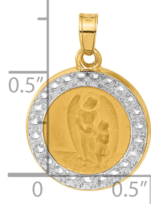 14K and White Rhodium Hollow Our Guardian Angel Medal