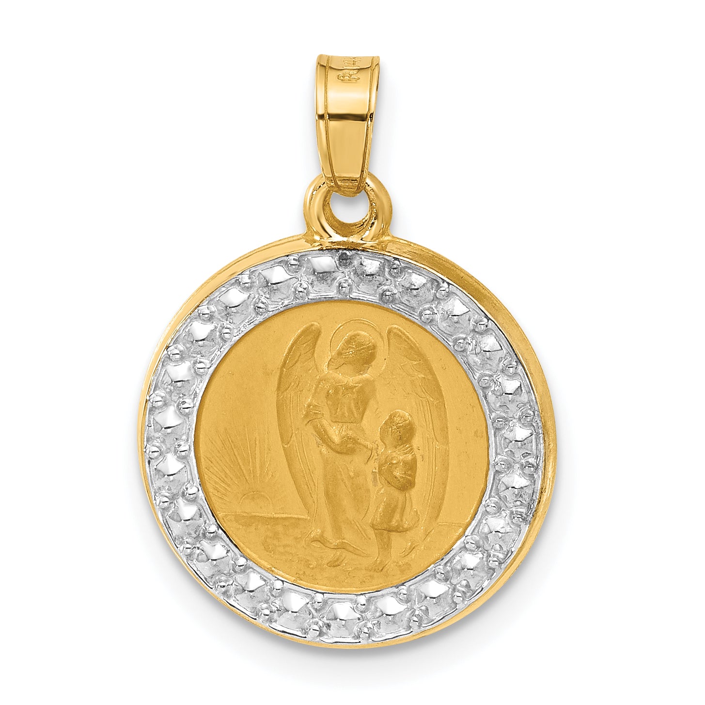 14K and White Rhodium Hollow Our Guardian Angel Medal Main image