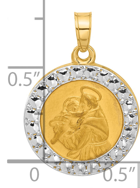 14K with White Rhodium Hollow St. Anthony Medal