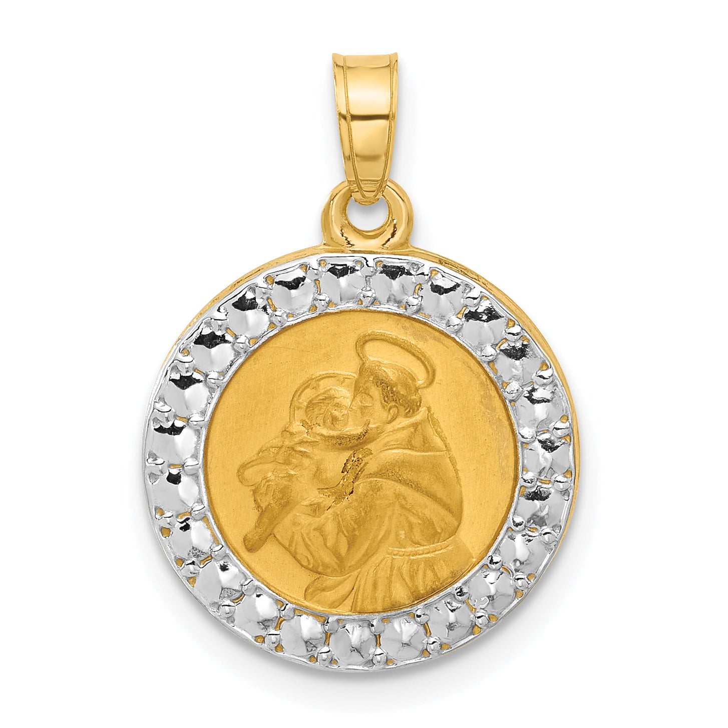 14K with White Rhodium Hollow St. Anthony Medal Main image