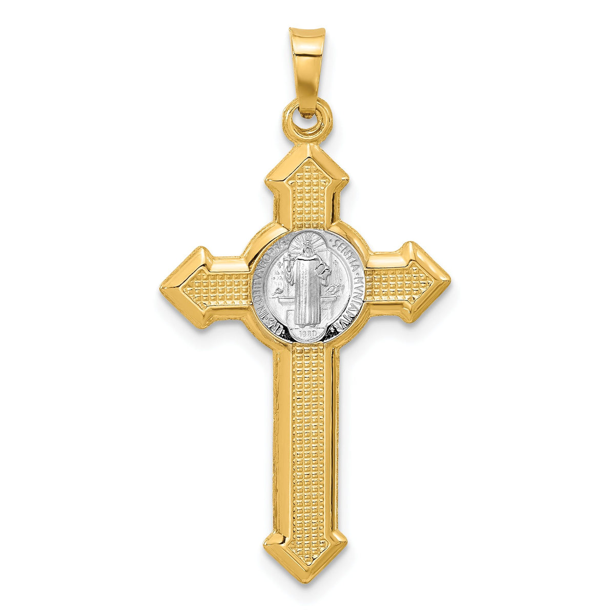 Budded St. Benedict Cross Pendant in 14K Two-Tone Gold, 35mm Textured - Sophia Jewelers Main image