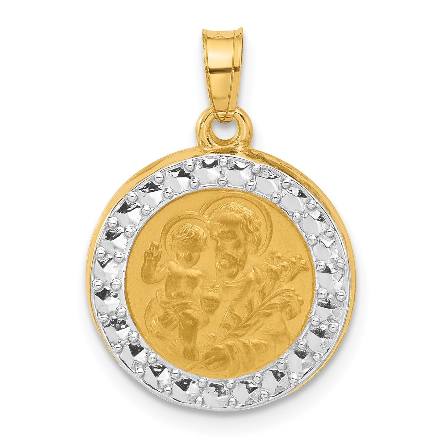 14K with White Rhodium Hollow St. Joseph Medal Main image