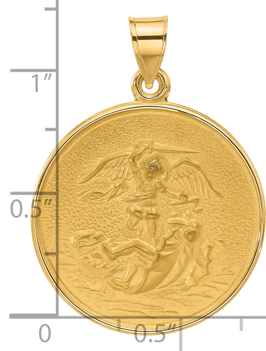 14k Polished and Satin Solid St. Michael Medal