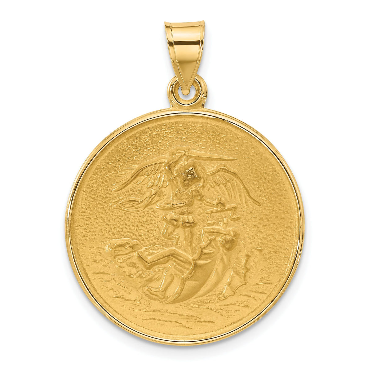 Large St. Michael Medal Round Pendant in 14K Yellow Gold, 32mm - Sophia Jewelers Main image