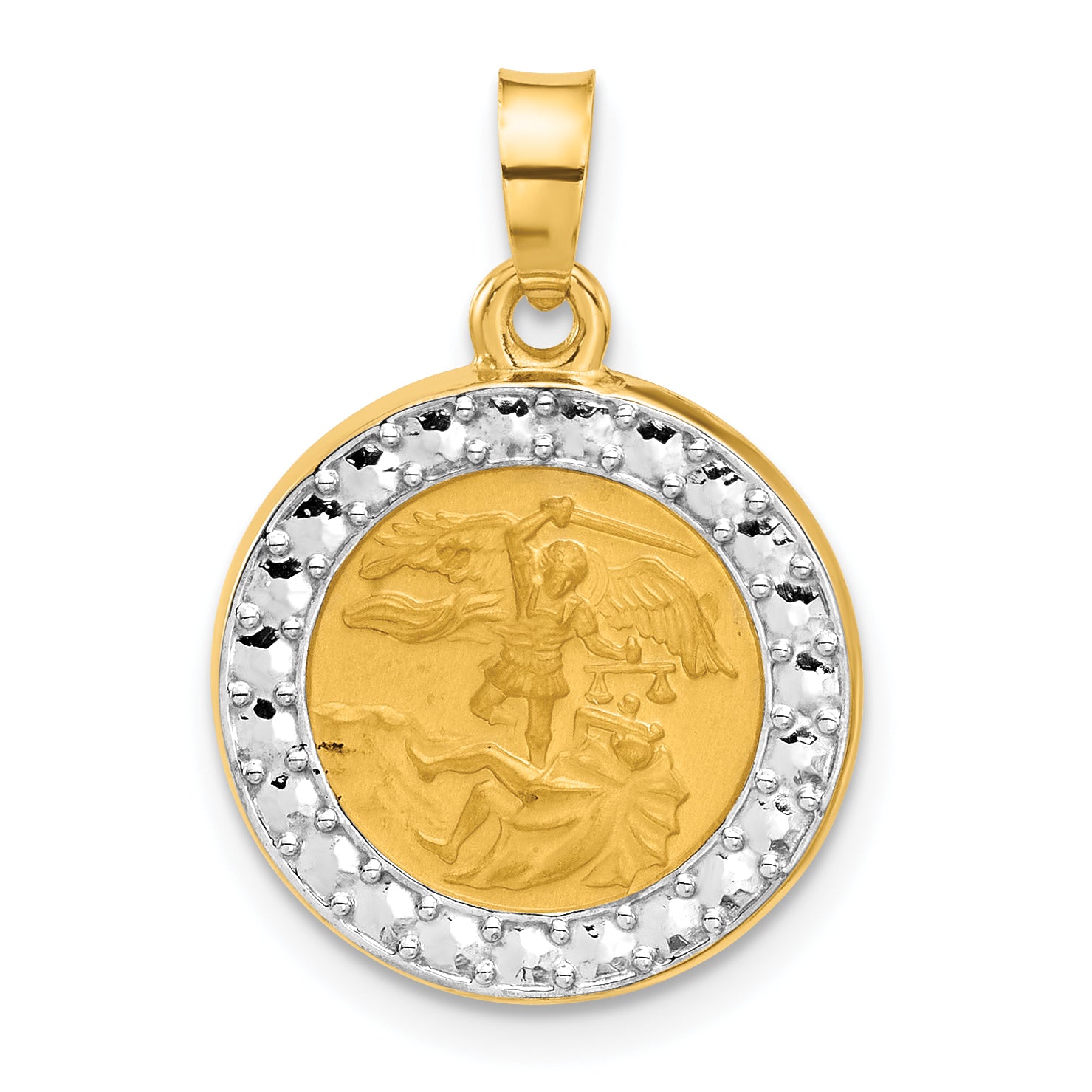 14K with White Rhodium Hollow St. Michael Medal Main image