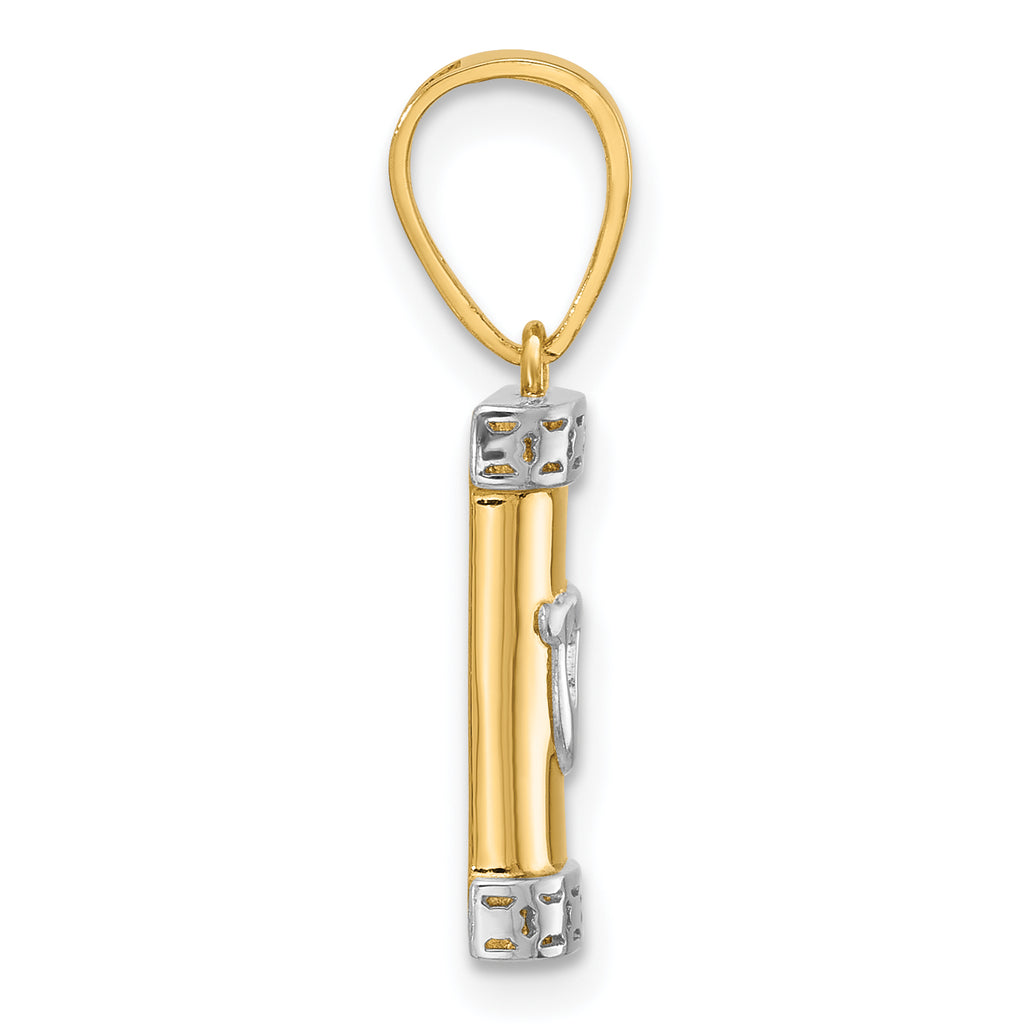 14k with White Rhodium Polished Mezuzah Pendant