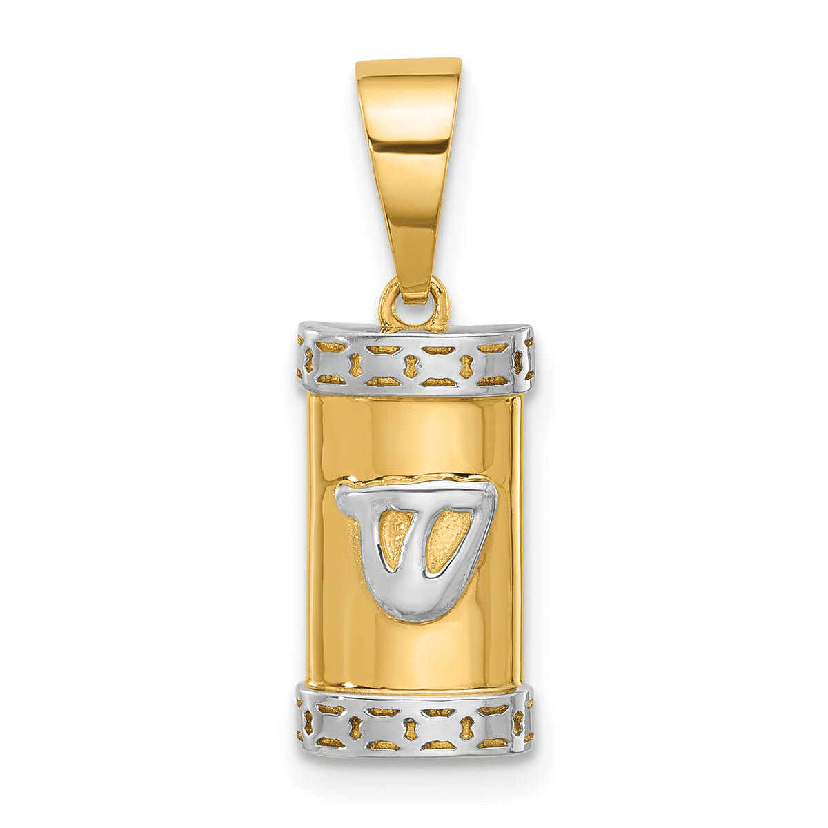 14k with White Rhodium Polished Mezuzah Pendant