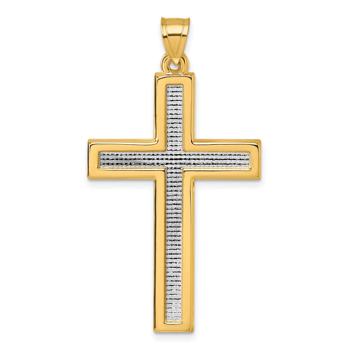 Latin Cross Pendant in 14K Two-Tone Gold, 44mm Textured - Sophia Jewelers Main image