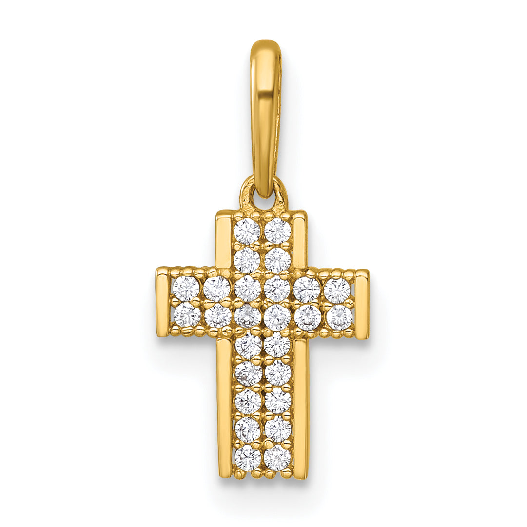 14k Polished Pave CZ Latin Cross Charm / Pendant Main image