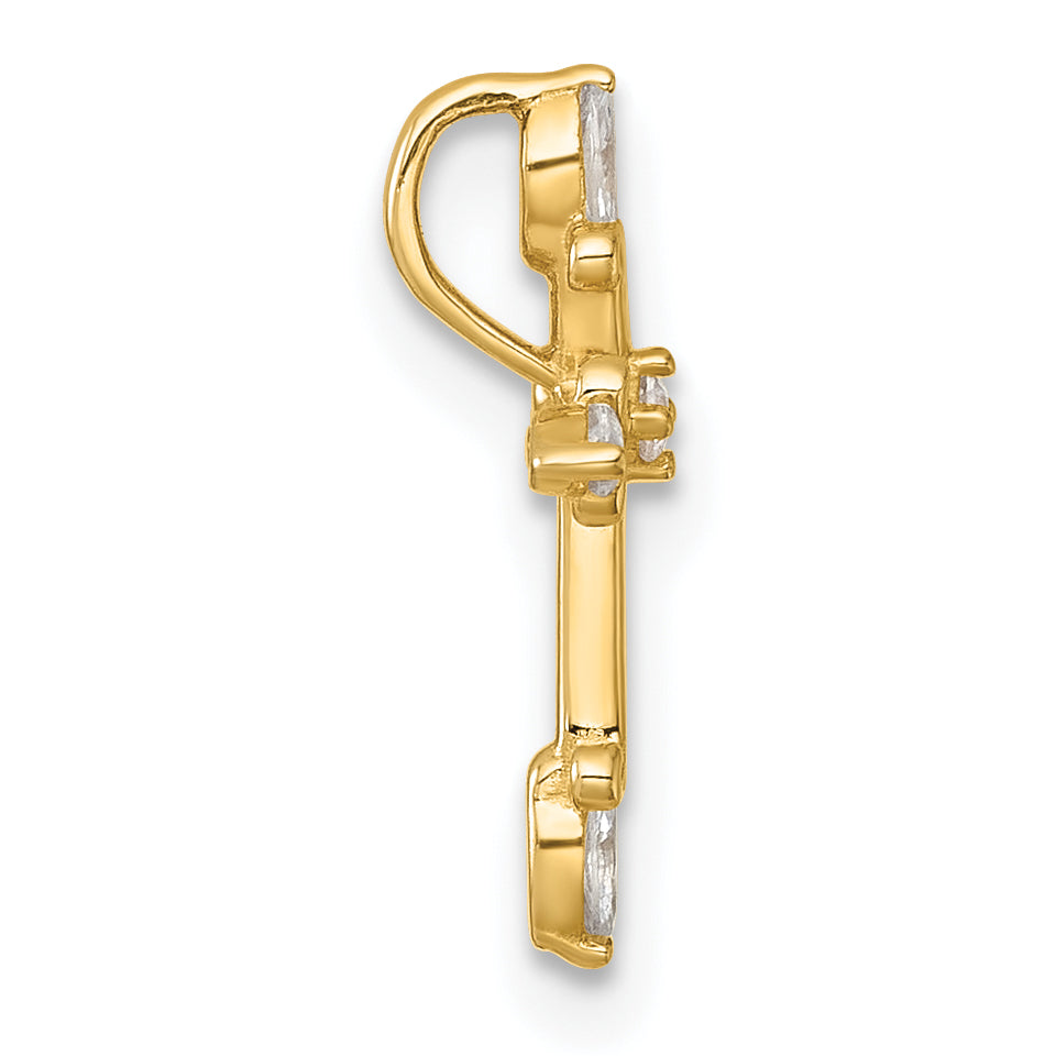 14k Polished Fancy CZ Cross Chain Slide Pendant