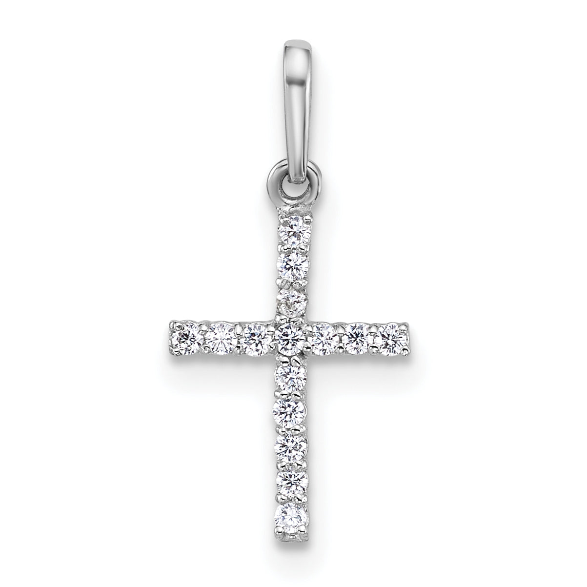 14k White Gold Polished CZ Latin Cross Pendant Main image