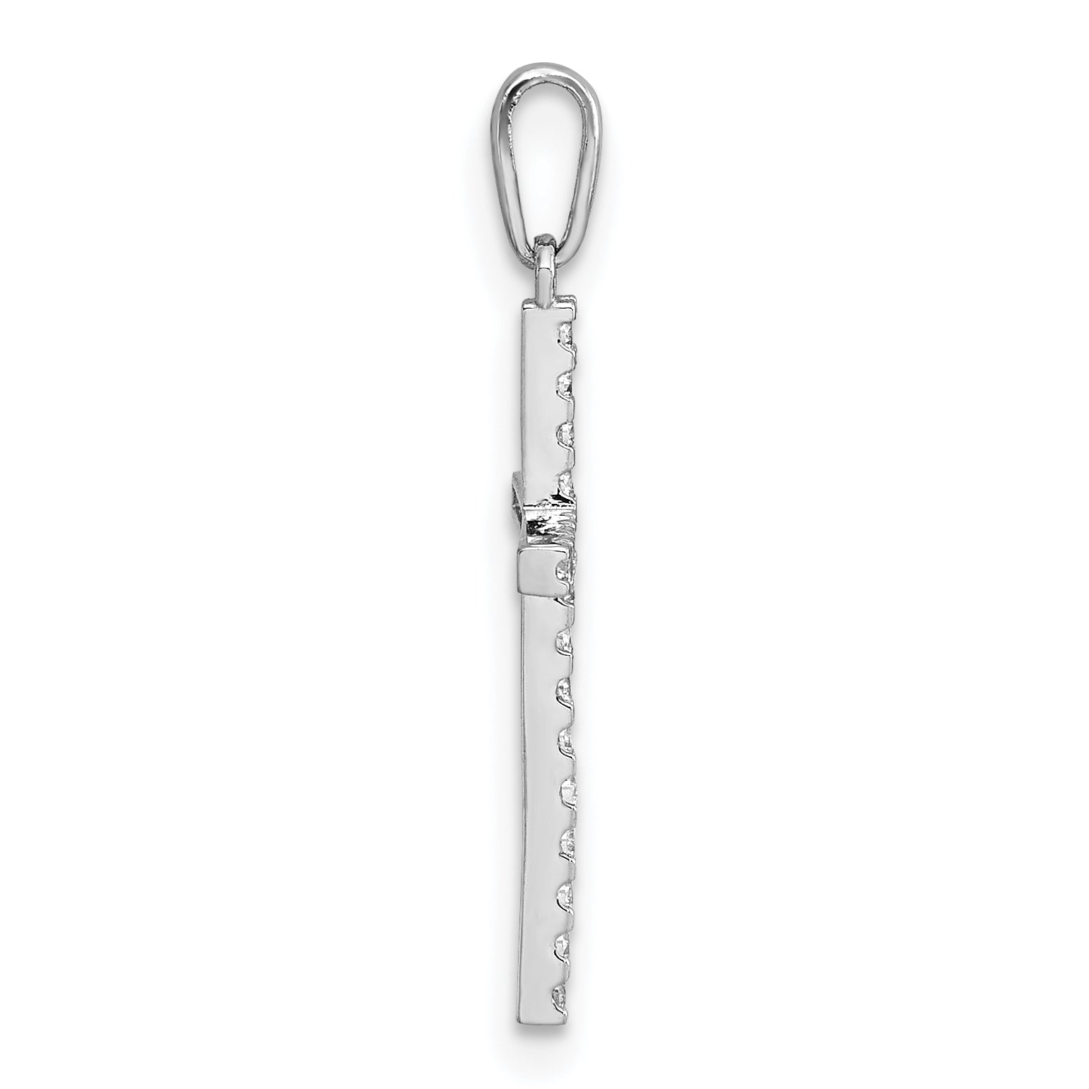 14k White Gold Polished CZ Latin Cross Pendant