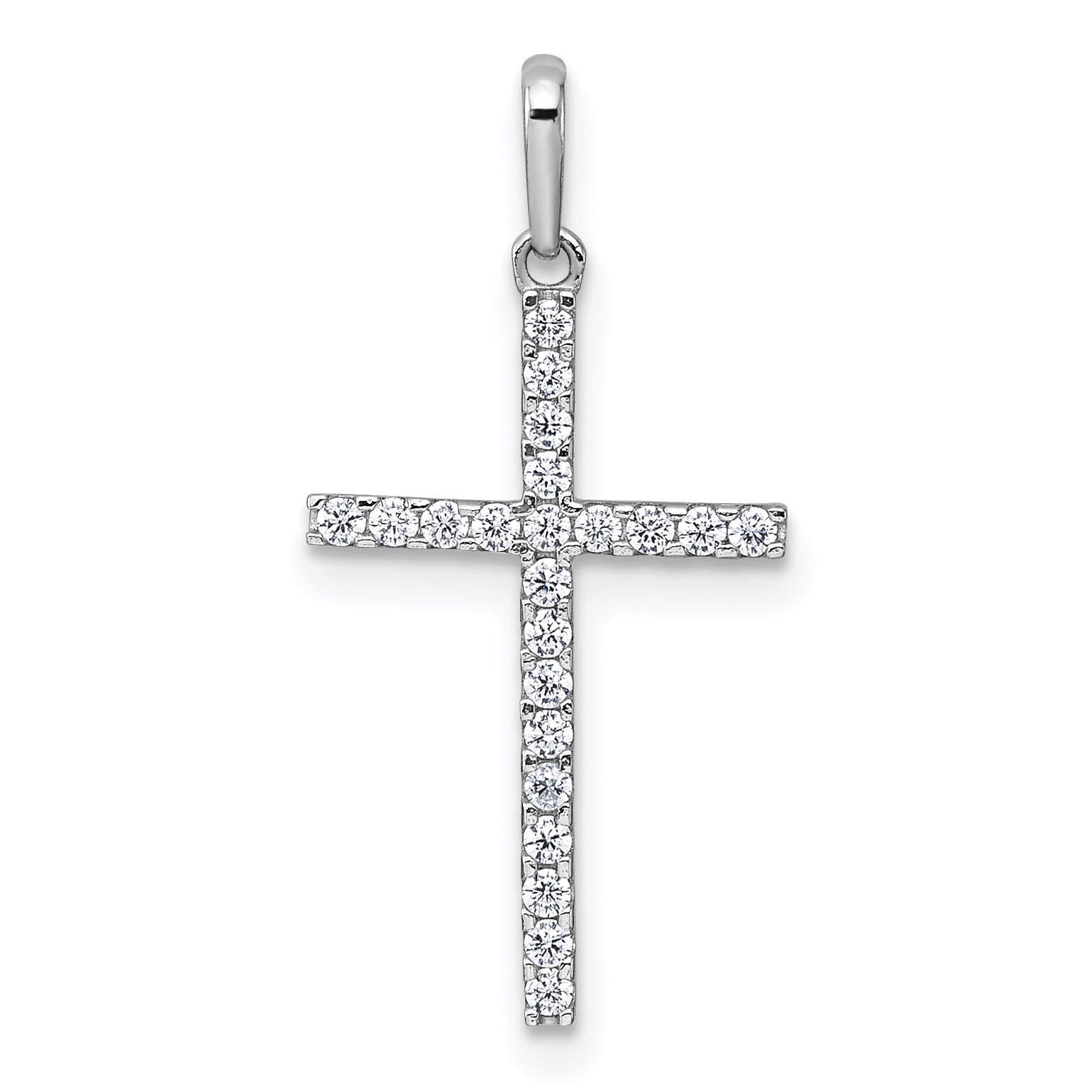 14k White Gold Polished CZ Latin Cross Pendant Main image