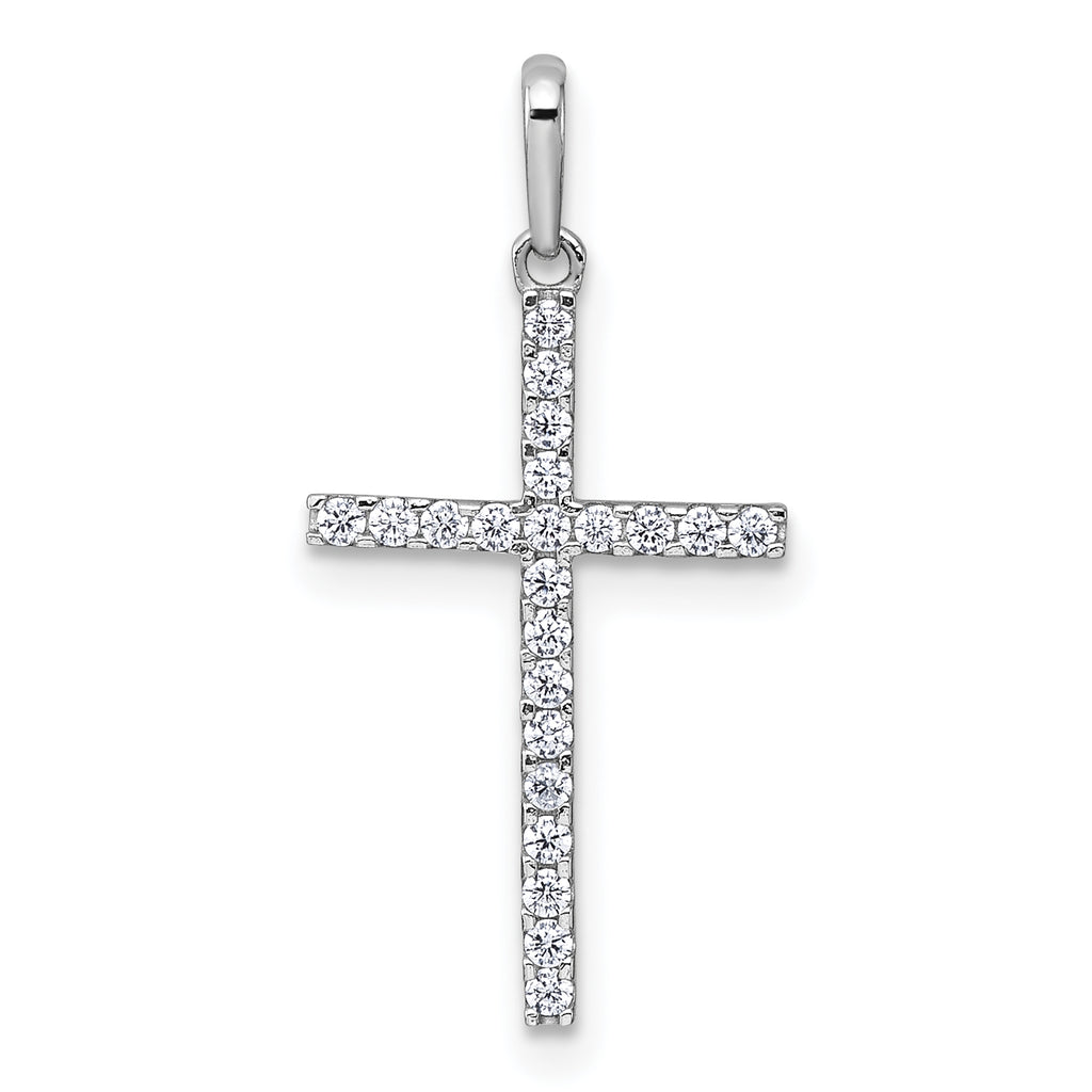 14k White Gold Polished CZ Latin Cross Pendant